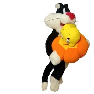 1997 New VTG Looney Tunes Sylvester Tweety Pumpkin Plushie Stuffed Animal READ